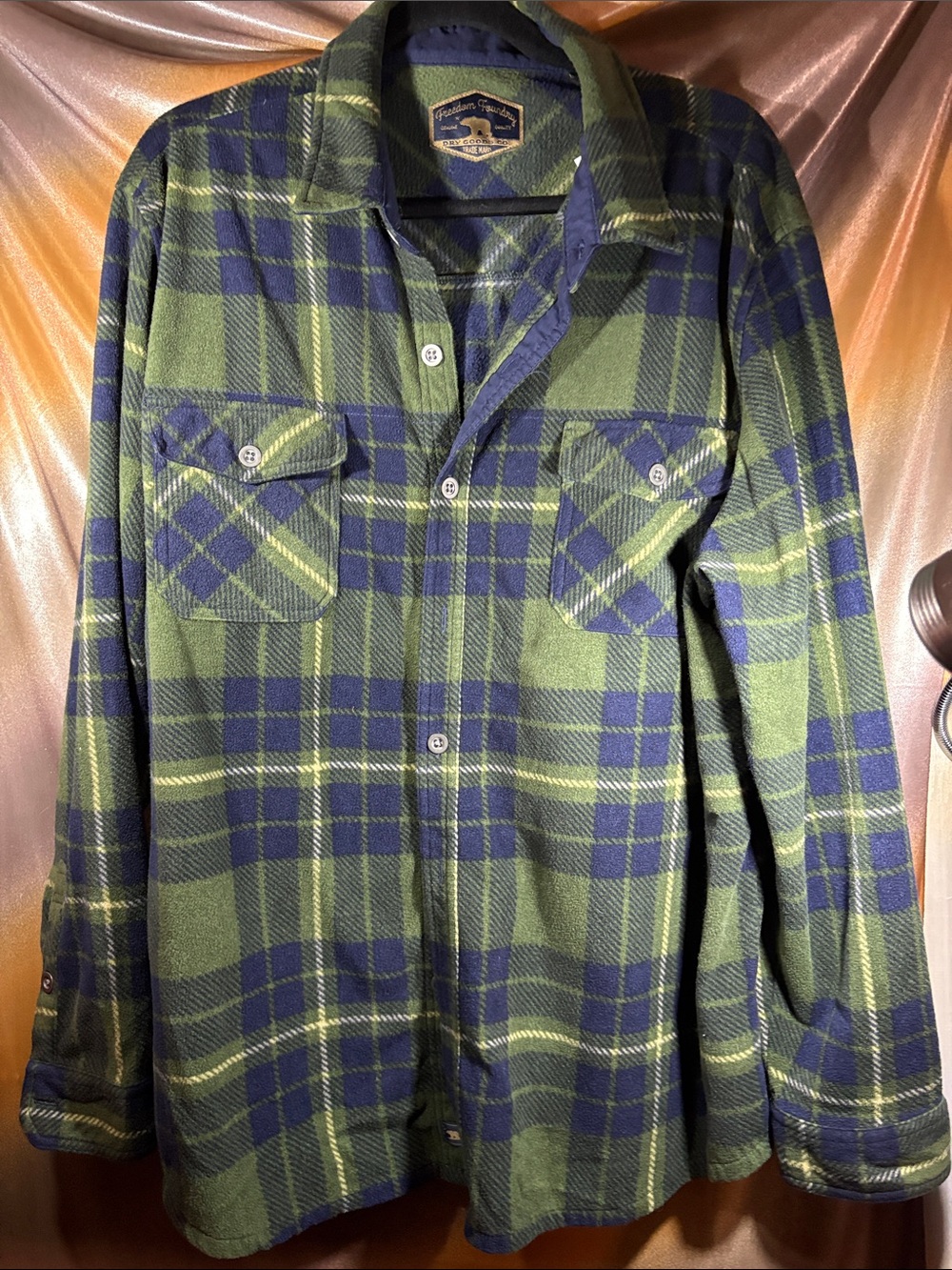 Freedom Foundry XXL Green & Navy Plaid Fleece Jacket. Y
